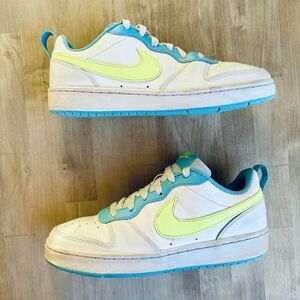 Nike Court Borough Low 2 GS 6.5Y Casual Classic Shoes White/Volt Blue BQ5448-122
